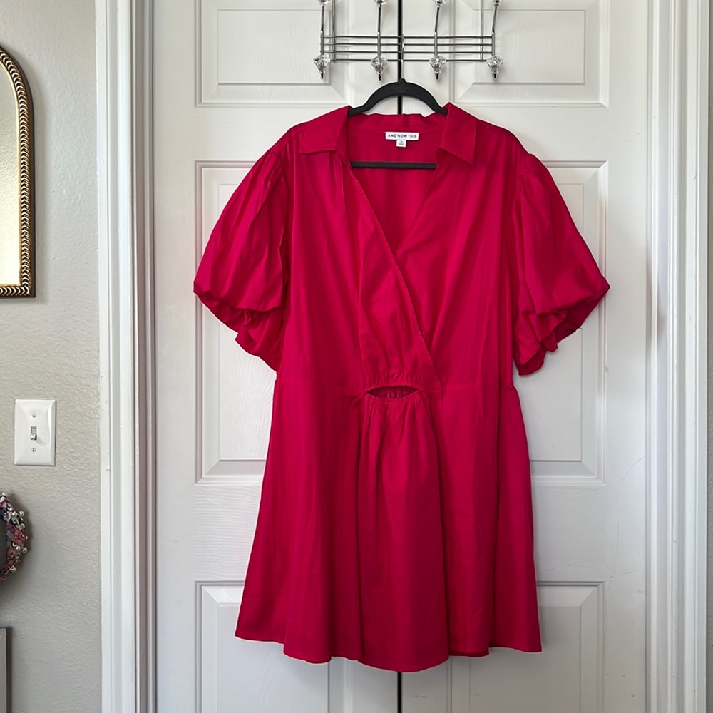 And Now This- 3x Hot Bright Pink Puff Sleeve Mini Dress Cutout NWT - Picture 5 of 9